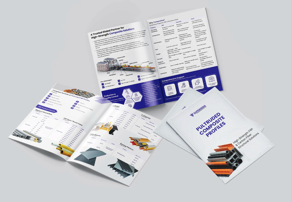 Printed product catalogue layout spreads.